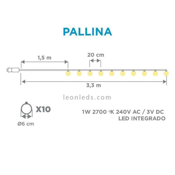 Guirlandas LED redondas tecido de juta trançado Dimensões Pallina New Garden | Leon Iluminação LED