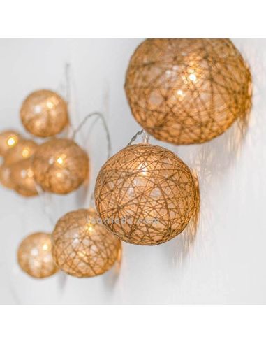 Tissu jute tressé guirlandes rondes pour photo d'ambiance Pallina New Garden | Éclairage LeonLeds