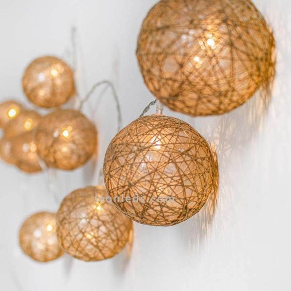 Tissu jute tressé guirlandes rondes pour photo d'ambiance Pallina New Garden | Éclairage LeonLeds