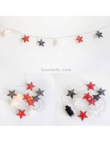 Pack de 6 Guirnaldas LED de estrellas multicolor blanco negro y rojo Stellina New Garden | LeonLeds Iluminación