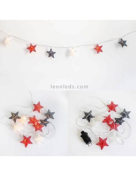 Pack de 6 guirlandas de LED com estrelas multicolor branco preto e vermelho Stellina New Garden | Leon Iluminação LED