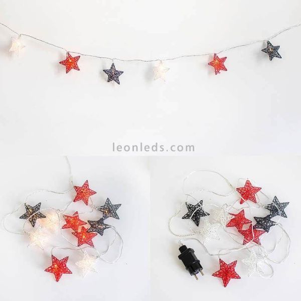Pack de 6 guirlandas de LED com estrelas multicolor branco preto e vermelho Stellina New Garden | Leon Iluminação LED