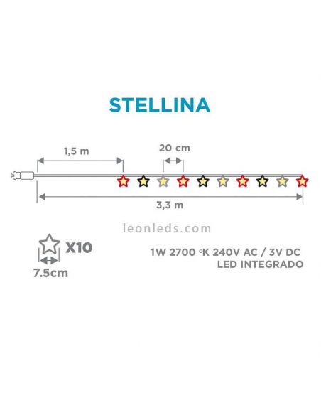 Pack de 6 guirlandes LED en PVC avec étoiles multicolores dimensions Stellina New Garden | Éclairage LeonLeds
