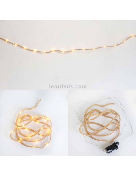 Pack de 6 Guirnaldas forma de cuerda de tejido efecto yute foto ambiente Lia New Garden | LeonLeds Iluminación