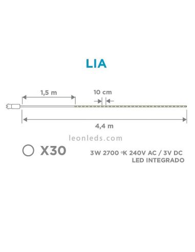 Pack de 6 guirlandes LED en forme de corde en tissu effet jute, dimensions Lia New Garden | Éclairage LeonLeds