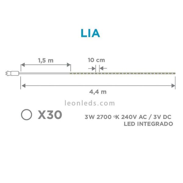 Pack de 6 Guirlandas LED em forma de corda em tecido efeito juta, dimensões Lia New Garden | Leon Iluminação LED
