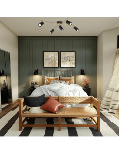 Regleta de 5 focos negra y dorada Marley ambiente