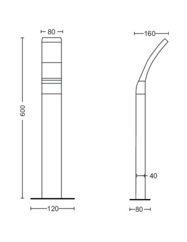 Baliza LED para jardín Splay antracita dimensiones