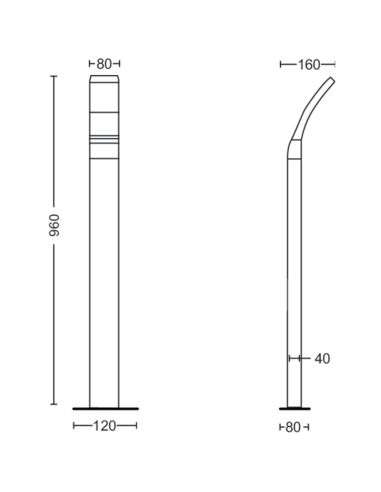 Poste LED exterior largo antracita Splay dimensiones