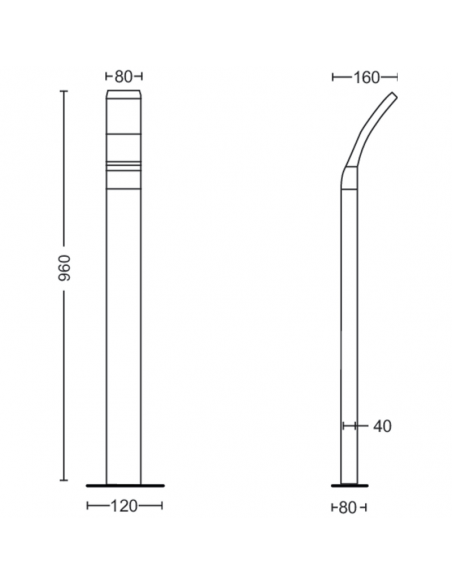 Poste LED exterior largo antracita Splay dimensiones