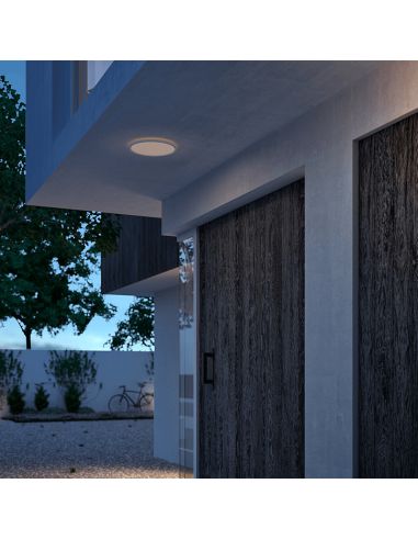 Plafón LED exterior redondo extraplano SuperSlim blanco ambiente