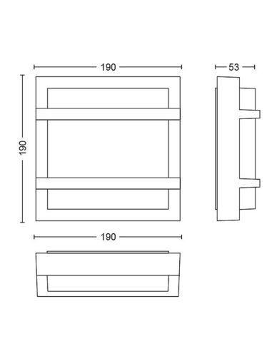 Dimensões da luminária de parede LED externa quadrada Petronia