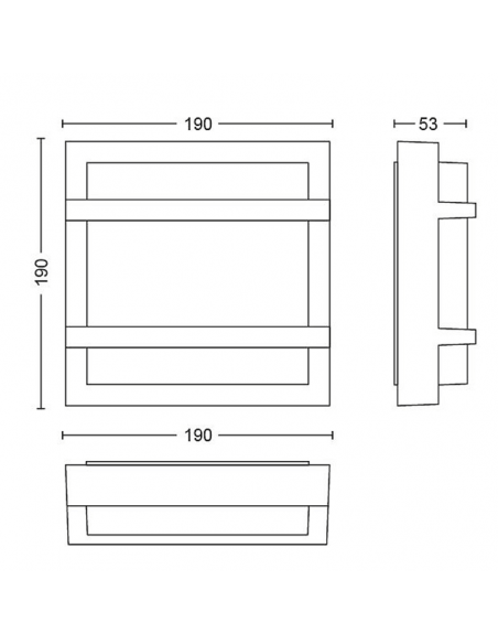 Dimensões da luminária de parede LED externa quadrada Petronia