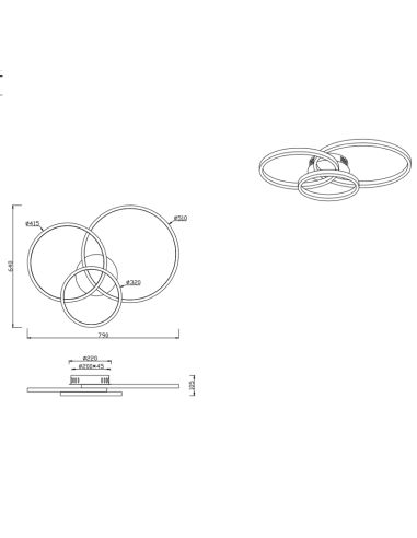 Dimensions du plafonnier LED Smart Aaron anthracite 36,5W