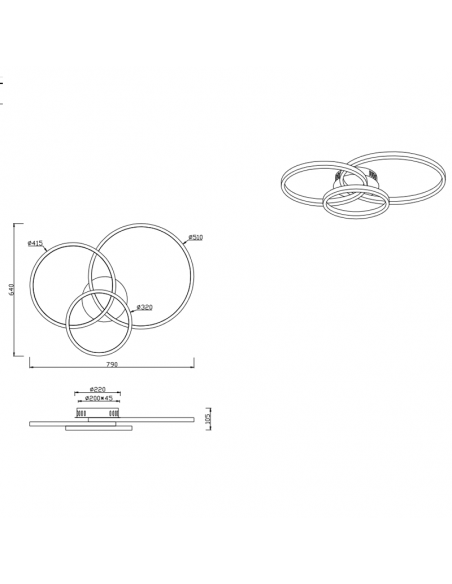 Dimensions du plafonnier LED Smart Aaron anthracite 36,5W