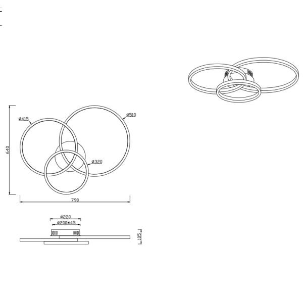 Dimensions du plafonnier LED Smart Aaron anthracite 36,5W