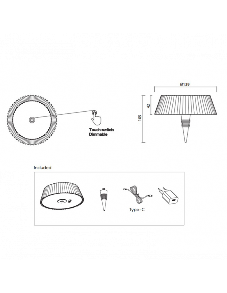 Dimensions de la lampe de table d'extérieur portable Relax blanche