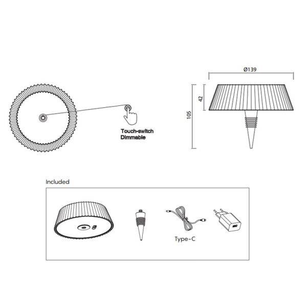 Lámpara de mesa exterior portátil Relax blanca dimensiones