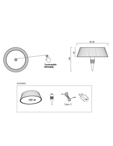 Dimensions de la lampe de table d'extérieur portable Relax blanche