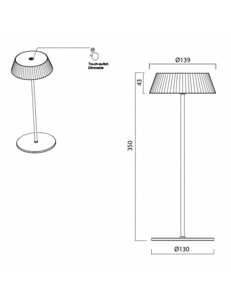 Lámpara de mesa exterior portátil Relax blanco dimensiones
