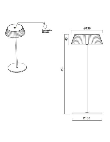 Dimensions Lampe LED d'extérieur rechargeable Relax noir 7934 8435153279344 | leonleds