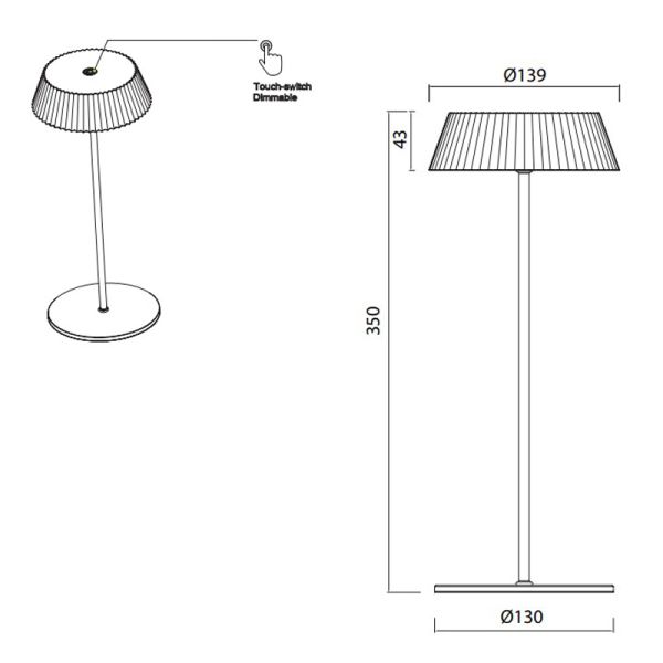 Dimensions Lampe LED d'extérieur rechargeable Relax noir 7934 8435153279344 | leonleds