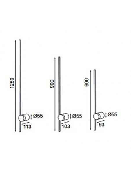 Mesures de l'applique murale LED noire minimaliste Tobago