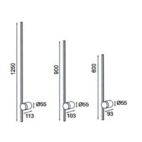 Mesures de l'applique murale LED noire minimaliste Tobago