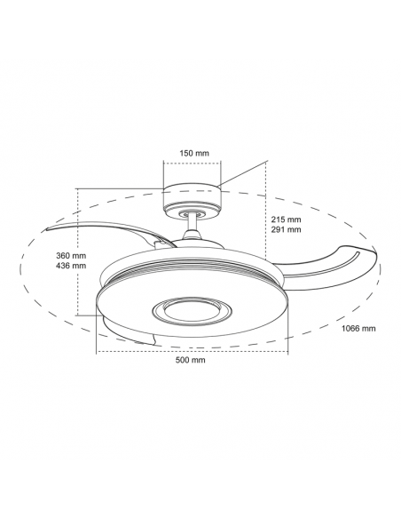 Ventilateur LED Gaby RGB avec moteur à courant continu et mesures des haut-parleurs