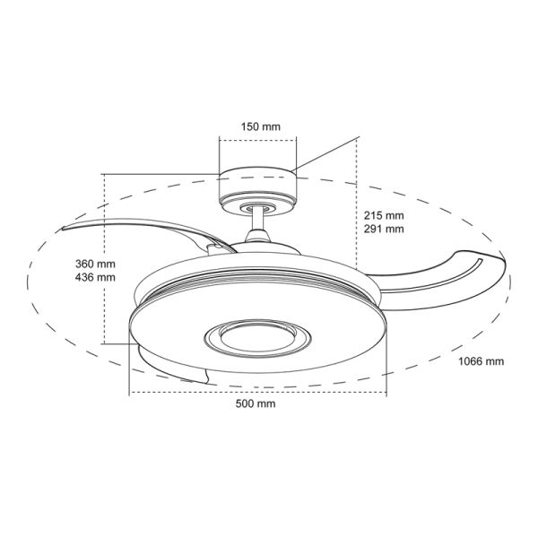Ventilateur LED Gaby RGB avec moteur à courant continu et mesures des haut-parleurs