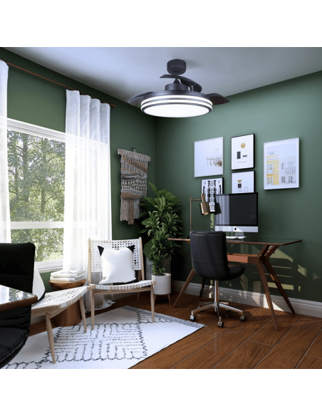 Lumière froide de ventilateur de plafond à DEL à intensité variable Louis Black DC