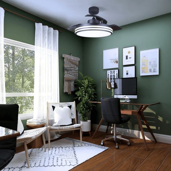 Ventilador de techo LED regulable Louis negro DC luz fría