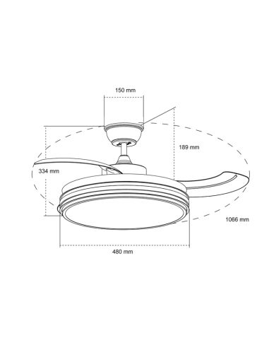 Ventilador de techo LED regulable Louis negro DC medidas