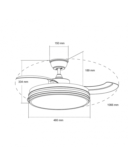 Ventilador de techo LED regulable Louis negro DC medidas