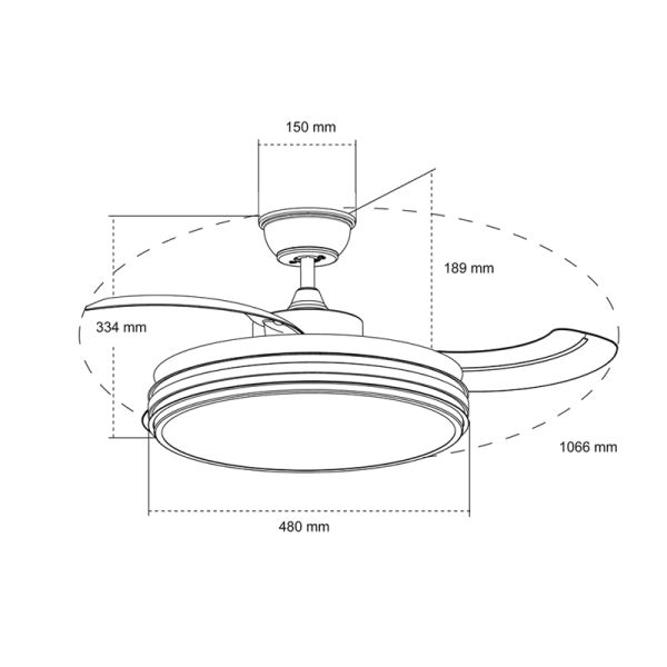 Ventilador de techo LED regulable Louis negro DC medidas