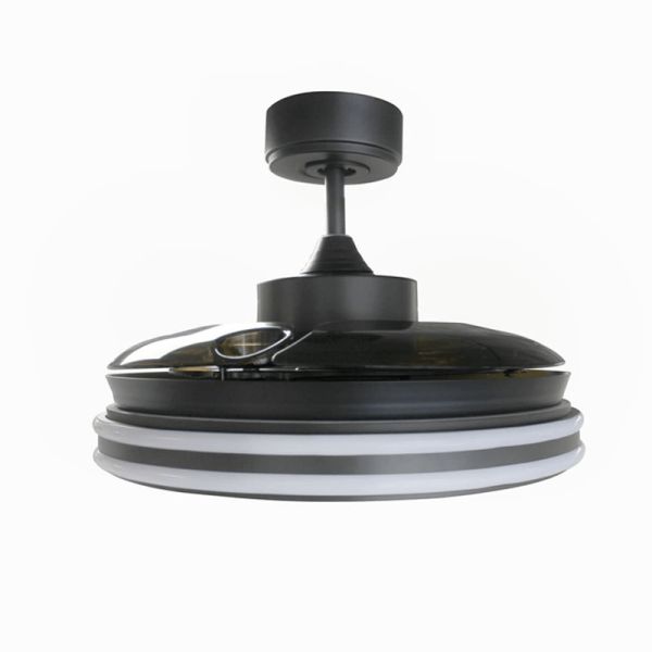 Ventilateur de plafond LED noir à intensité variable Louis DC Cristal Record