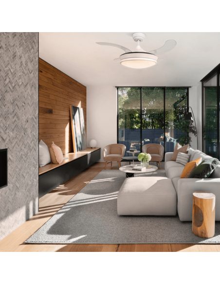 Ventilateur DC Camel blanc 36W pales repliables environnement lumière chaude