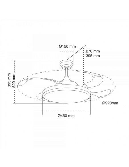 Ventilador DC Camel blanco 36W palas plegables medidas