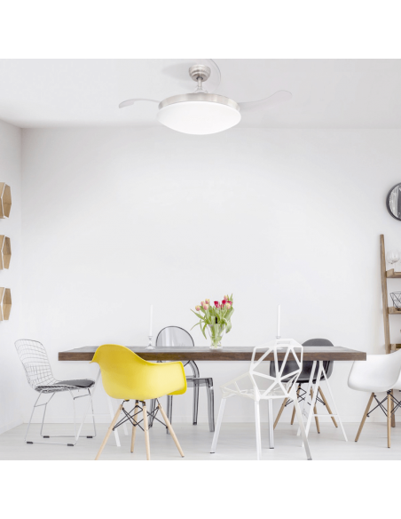 Ventilateur DC Maria LED-CCT et lumière neutre du haut-parleur caché