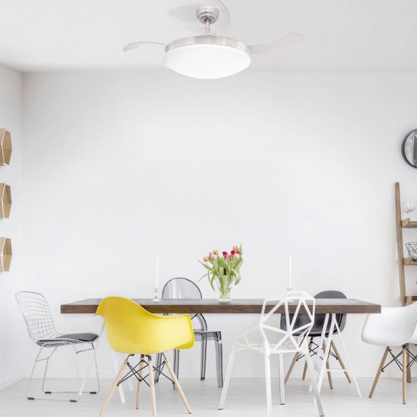 Ventilador DC Maria LED-CCT e luz neutra do alto-falante oculto