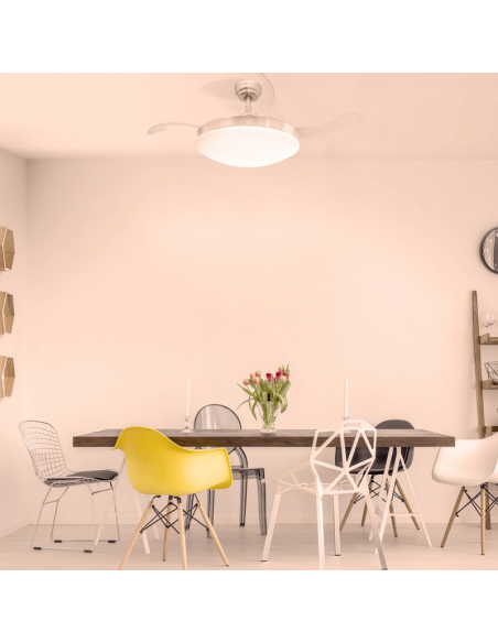 Ventilateur DC Maria LED-CCT et haut-parleur à lumière chaude caché