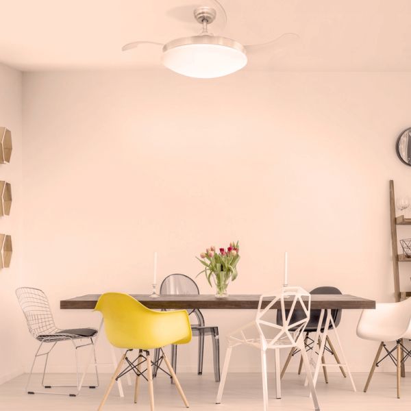 Ventilador DC Maria LED-CCT e alto-falante de luz quente oculto