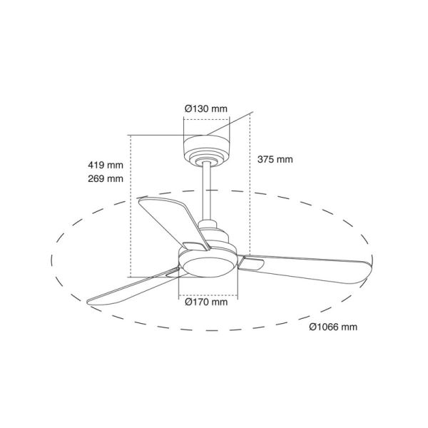 Ventilador LED Noe con Palas Reversibles medidas