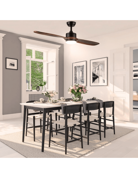 Ventilador LED com pás de madeira motor AC luz quente