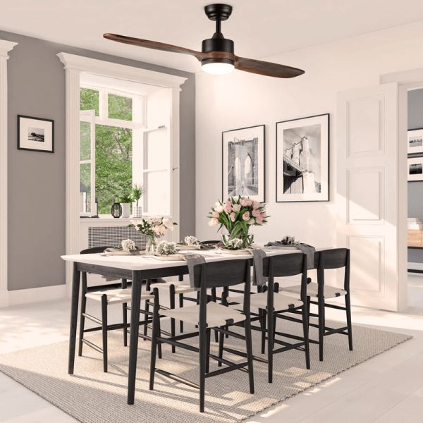 Ventilador LED com pás de madeira motor AC luz quente