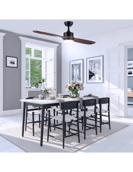 Ventilador LED com pás de madeira motor AC luz fria