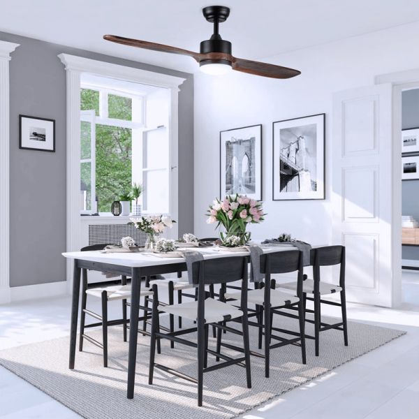 Ventilador LED com pás de madeira motor AC luz fria