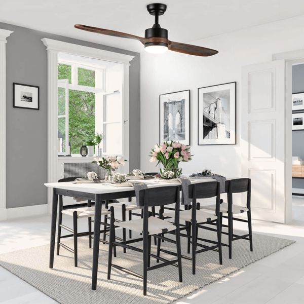 Ventilador LED com pás de madeira motor AC luz neutra