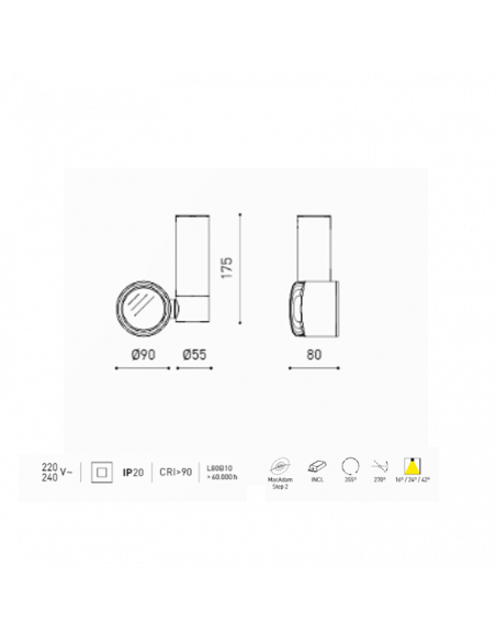 Dimensiones Foco LED Zen Tube Surface 17W Blanco Zen Tube 2 ArkosLight | LeonLeds