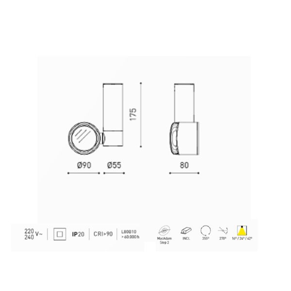 Dimensiones Foco LED de superficie Zen Tube Surface 23W Blanco | LeonLeds